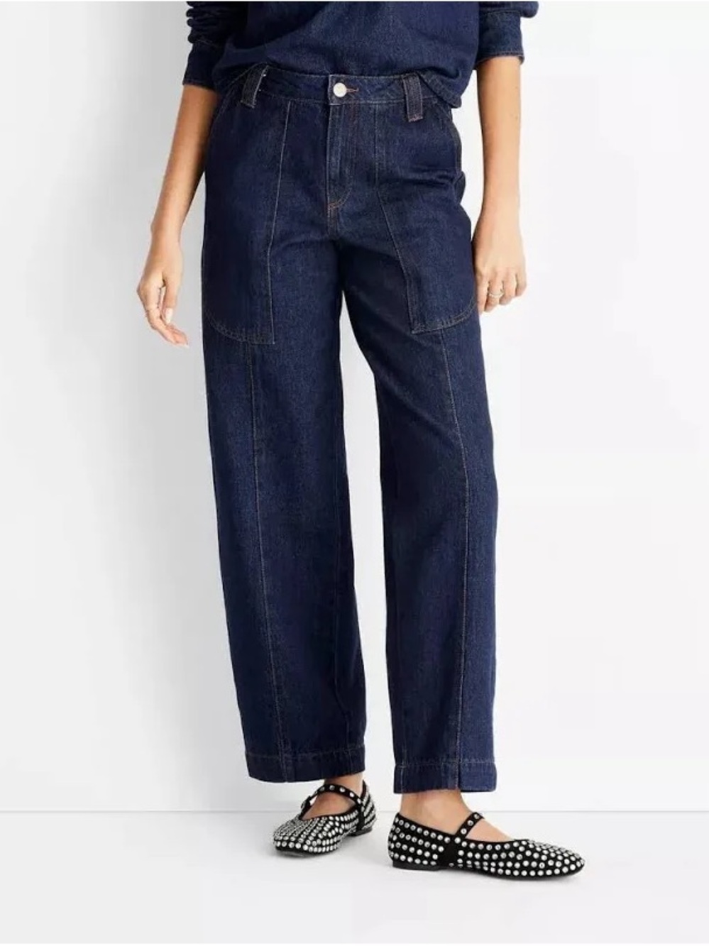 Future Collective Dark Wash Wide Leg Patch Pocket Jeans 6